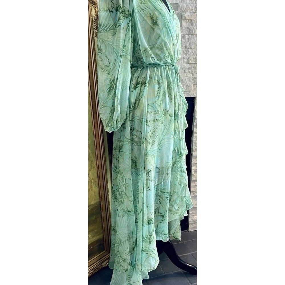 New Alex Marie Dress 10 Tropical Green Hallie Chiffon Sheer Sleeve Asymmetric